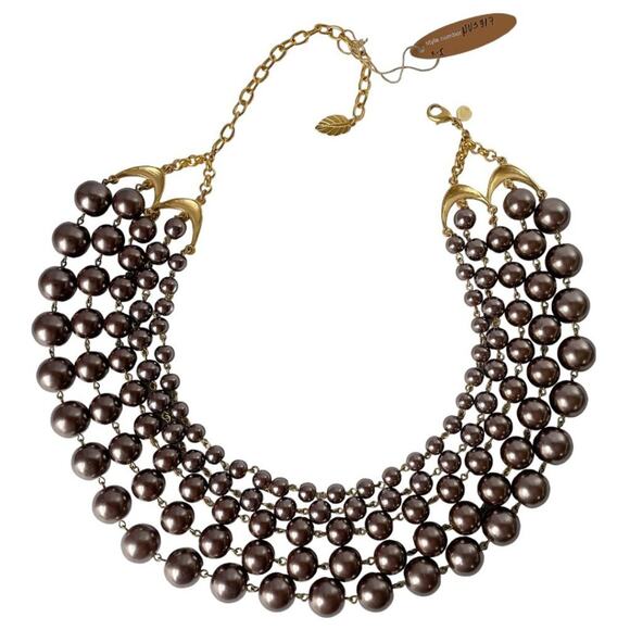 NWT David Aubrey 5 Strand Brown Graduated Beaded Statement Necklace - Picture 3 of 7